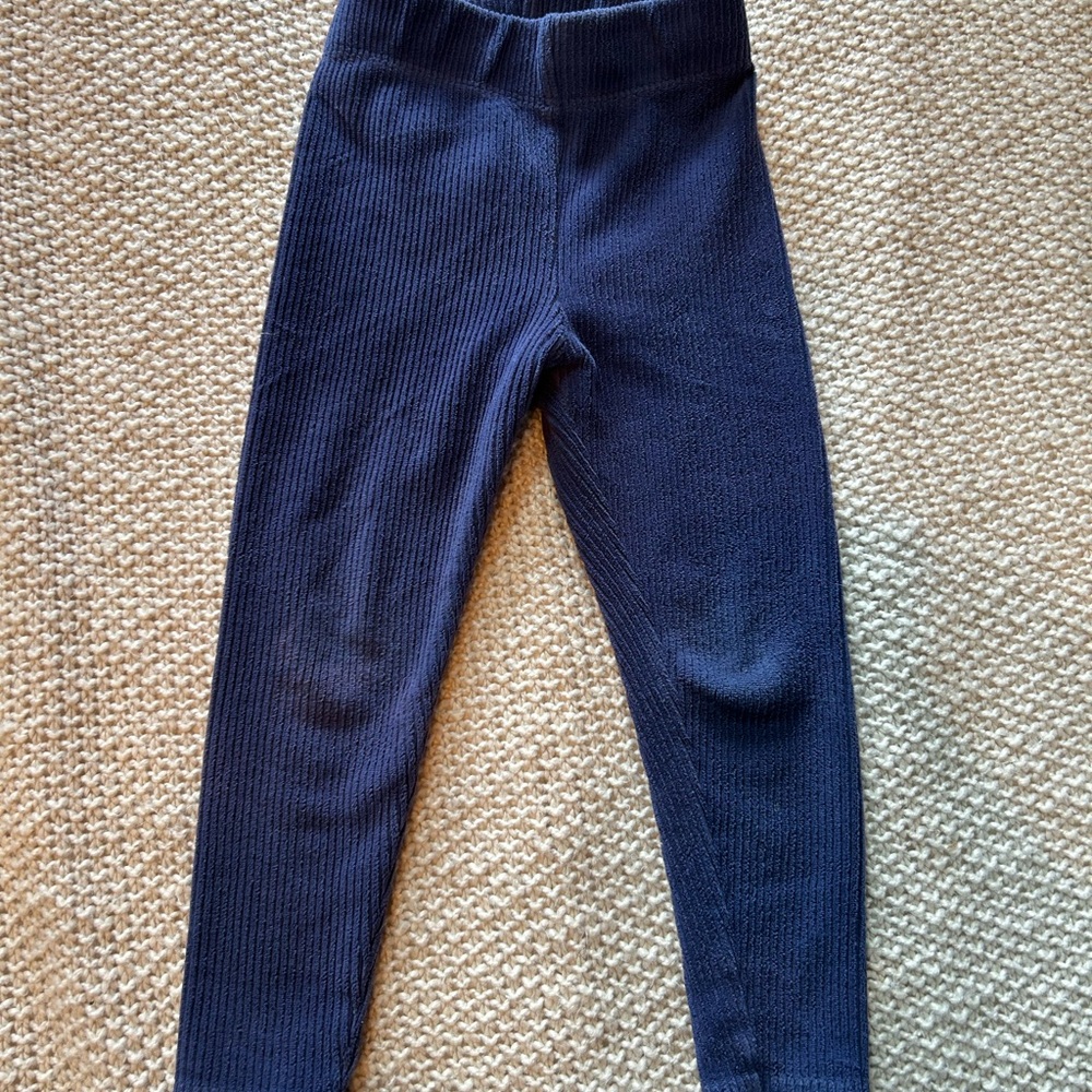 Navy Blue Mini Boden Velour Ribbed Leggings 2/3